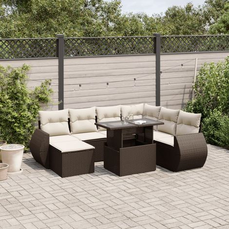 vidaXL Salon de jardin 8 pcs avec coussins marron résine tressée (1/5)