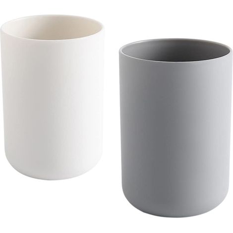 Pot à brosses à dents, porte-brosse à dents pour salle de bain, gobelet en plastique 300 ml (blanc et gris) (1/4)