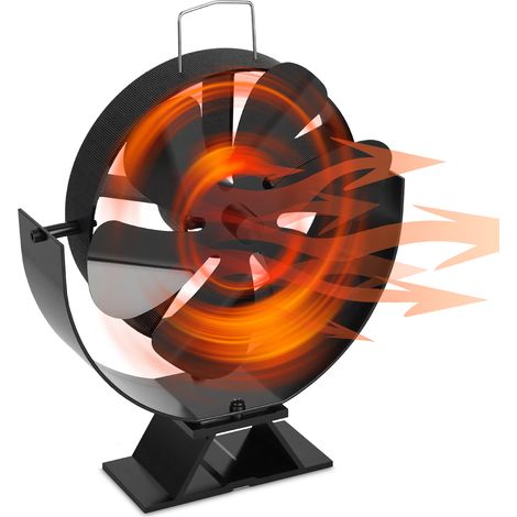 Jiubiaz Ventilatore inclinabile per stufa a legna, 6 pale, angolo regolabile, con termometro, nero (1/5)
