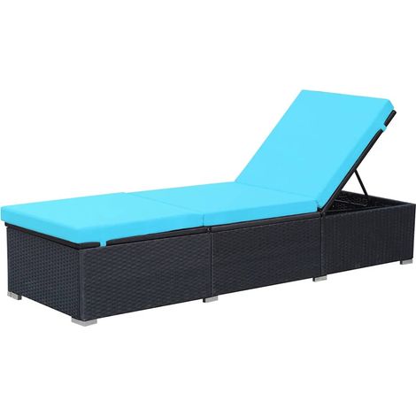 Lettino Prendisole Sdraio con Cuscino in Polyrattan Nero (1/5)