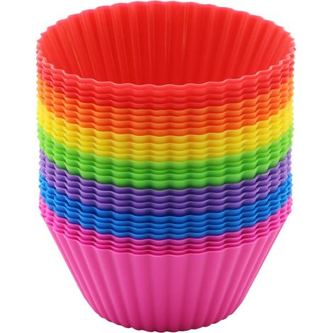 Lot de 28 moules à muffins ronds en silicone, 7 couleurs antiadhésifs, réutilisables pour gâteaux, puddings et tartes (1/5)