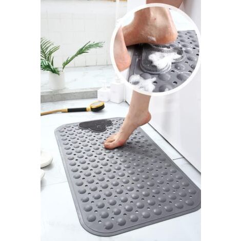Alfombrilla de ducha antideslizante de 70 x 40 cm con ventosas, cómoda, lavable a máquina, color gris. (1/4)