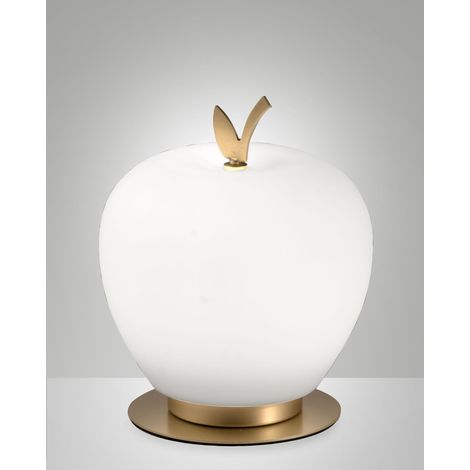 Lampada da Tavolo Wendy 8W LED Integrato 3000K Bianco e Ottone Satinato, Regolazione Luce al Tocco, Vetro Soffiato - Design Elegante