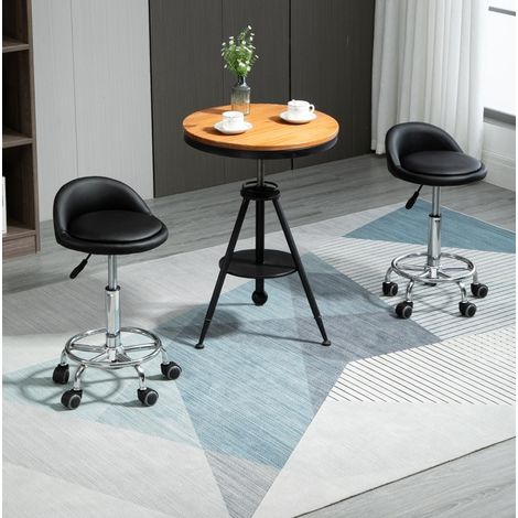 Taburete con ruedas y respaldo, regulable en altura 57-72 cm, lote de 2, negro OKMYHOME (1/5)