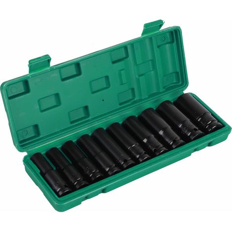 Jeu de douilles 1/2", jeu de 10 pièces, douille pour clé électrique, clé à chocs pneumatique, jeu de capuchons pour douilles hexagonales allongées (jeu de 10 pièces) (1/4)