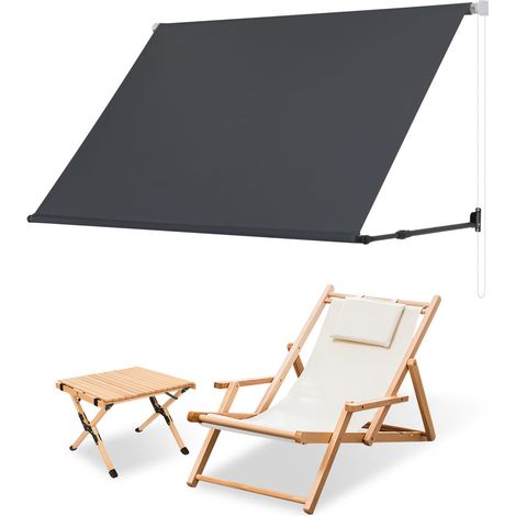 Randaco Toldo manual con inclinación regulable, acero y aluminio, 1,50 x 1,50 m, poliéster impermeable y anti-UV, toldo para balcón, antracita