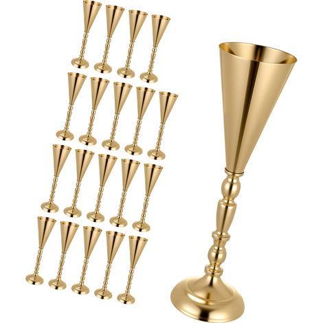 Mophorn Jarrones Decorativos, Set de 20 Piezas, Floreros de Trompeta de Metal Dorado, Altura de 43 cm, Centro de Mesa para Bodas, Diseño Sofisticado, para Banquetes, Ceremonias, Fiestas y Recepciones (1/5)