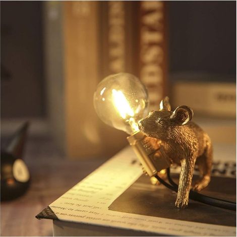 QAZQA Lampe de Table Résine Moderne Souris Table de Table Mouse Table Lampes Desk Nordic Kids 'Room Décor Light de Nuit (Body Color : Gold Creep)