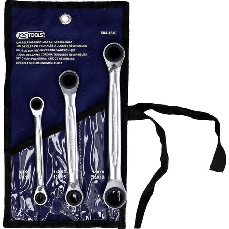 KS Tools 4 in 1 GEARplus umschaltbar Doppel-Ratschenringschlüssel-Satz, 3-tlg.
