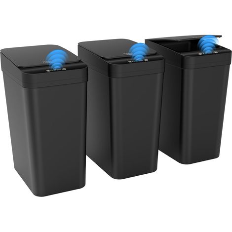 3 Pack Poubelle Salle Bain, 10L Poubelle Automatique avec Couvercle, Poubelle Intelligente, Petite Poubelle Toilette WC Anti Odeur, Ouverture/Fermeture Automatiques, 32 x 23 x 15.7cm, Noir (1/5)