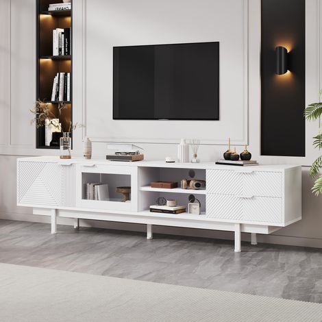 Meuble TV 200 x 40 x 50, 5cm blanc moderne avec 2 portes, 2 tiroirs et grand rangement (1/5)