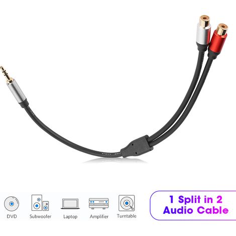 Câble audio 3.5mm mâle vers 2 RCA femelle pour subwoofer, connexion stéréo, 0.3m