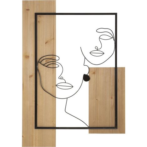 Pannello da muro Faces in ferro e legno, 63x90 cm (1/5)