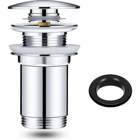 GROOFOO Bonde de Lavabo sans Trop-plein Chrome, Universelle Pop -up Valve Bonde de Vidage Lavabo sans trop plein Laiton, Facile à Installer avec Notice, Pas de fuite d'eau (1/5)