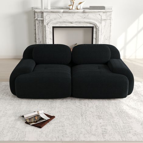 2-Sitzer Cordsofa 208x103x75 cm – Modulares Sofa mit geschwungenen Armlehnen – Rutschfeste Unterseite und elastischer Bezug – Ideal fürs Wohnzimmer – Schwarz