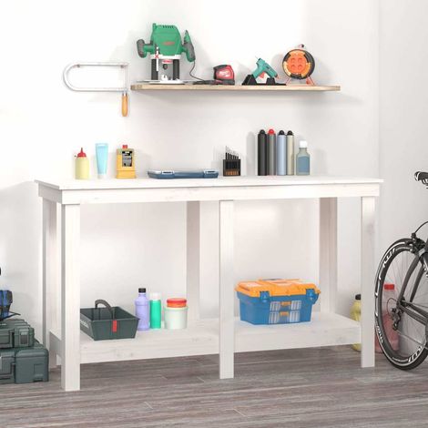 Banc de travail Style industriel - Blanc 140x50x80 cm Bois de pin massif BV170284 - BonneVie