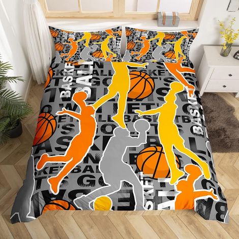 Basketball Housse de Couette Sports Parure de Lit 140x200cm Ballon 3D Jaune Orange Gris Parure Housse de Couette pour Garçons Filles Ados Chambre Décor Competitive Games With 1 Taie d'oreiller - 140 x (1/5)