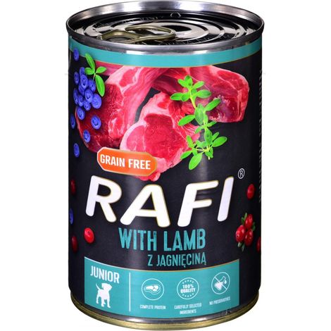 Alimento húmedo para perros Rafi Junior con cordero, lata de 400 g (1/2)