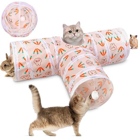 Jouet Tunnel pour Chat Interieur Jouets pour Chats Jeu tunelle pour Chat Interactif 3 Voies Jouer pour Chaton Intérieur Cat Toy Tunnel Pliable pour Chien Lapin Chats Cobaye Enfant (T-Tunnel) (1/5)