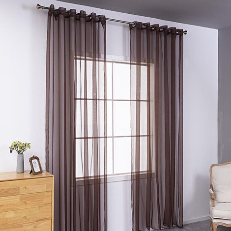 Dos cortinas semitransparentes perforadas, ligeras y transpirables, ideales para decorar dormitorios, salones, etc., de 140 x 230 cm, color marrón oscuro. (1/5)