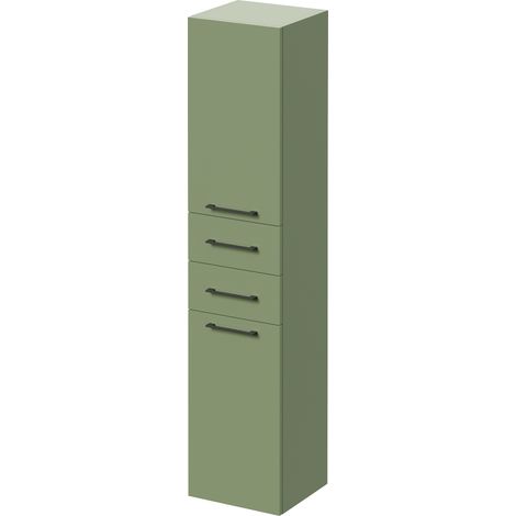Napoli Olive Green 350mm x 1600mm Wall Mounted Storage Unit - 350mm - Gunmetal Grey 160mm Handle