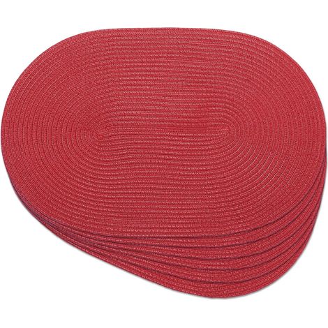 Lot de 6 sets de table ovales tressés de 30,5 x 45,7 cm pour tables de salle à manger, tissage naturel, résistant à la chaleur (rouge ovale)'Ovale Rouge L'Ovale Rouge'L (1/5)