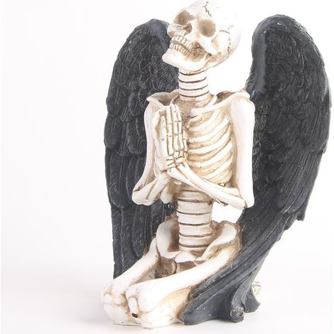Cadeau de décoration d'Halloween Statue de crâne ailé à genoux, décoration de crâne artistique, figurine en résine, cheminée, étagère, buffet ou statue de pièce maîtresse (1/5)