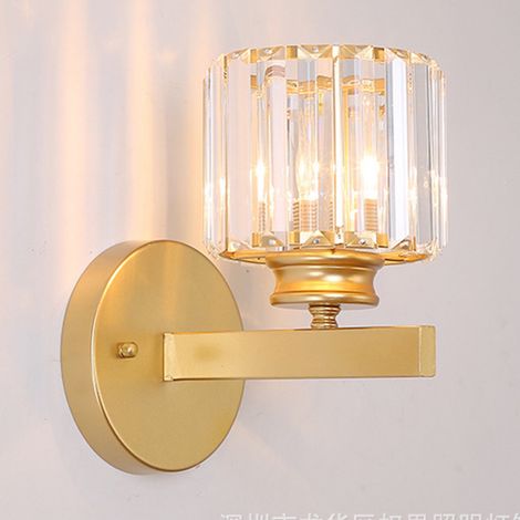 Applique Murale en Cristal LED, Luminaire Abat-jour Moderne Industriel, Lampe E27 pour Salon Couloir Salle de Bain Chambre à Coucher Doré Rond