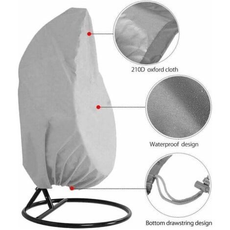 Housse pour fauteuil suspendu de jardin, housse pour fauteuil suspendu en osier, housse imperméable en forme d'œuf, imperméable et anti-poussière - 190 x 115 cm (gris)
