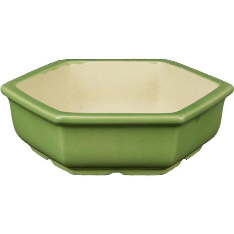 Vaso per bonsai esagonale in gres smaltato verde 12x12x3,5 cm - A43