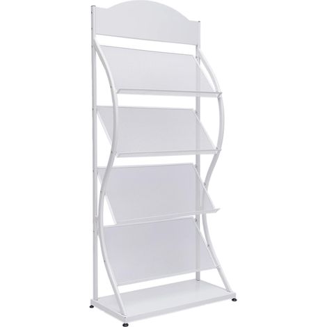 Floor Standing Magazine Rack 4 Layers Information Rack, Storage Rack Newspaper Rack Display Rack, Iron Floor-Standing Rack, White, Single Shelf Capacity 15kg