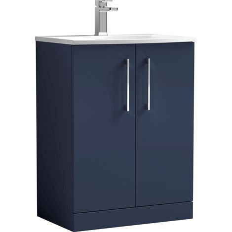Balterley  Modern Bathroom Floor Standing 2-Door Vanity & Basin, Midnight Blue, 600mm