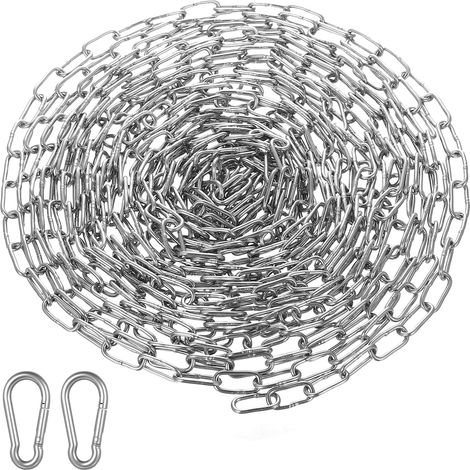 Chaine Acier Inoxydable, 1,5 mm x 6 m Chaîne Acier Inoxydable, Chaine Aciers, Chaîne en Métal pour Suspendre Hamac Chien Linge Vélos, avec Mousquetons (1/5)