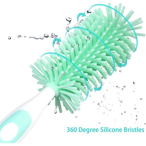 Brosse à biberon en silicone à long manche, nettoyant pour biberons bébé à 360 degrés avec poils doux et base à ventouse, petite brosse détachable pour biberons de lait infantile (1/5)