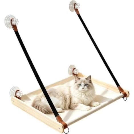 Perchoir Fenêtre pour Chat Hamac pour Chat en Bois avec Ventouses (1/5)