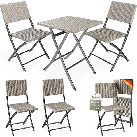 CASARIA® Polyrattan Balkonmöbel 3 tlg. Klappbar Platzsparend 2 Personen Wetterfest Balkon Terrasse Bistro Garten Möbel Sitzgruppe Essgruppe Garnitur Set creme