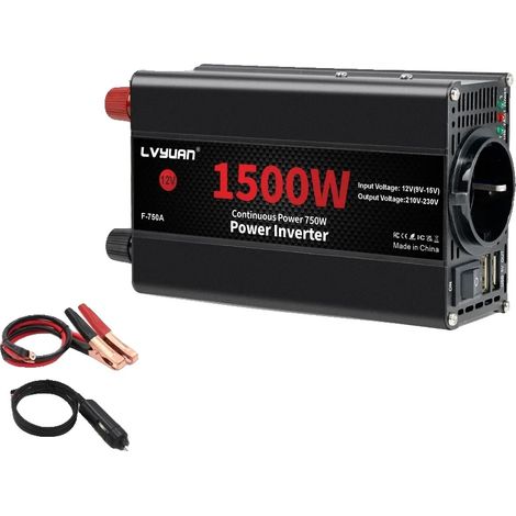 Inversor de potencia, potencia máxima de 2000 W, diseño compacto, 12 V-220 V-1500 W (1/2)