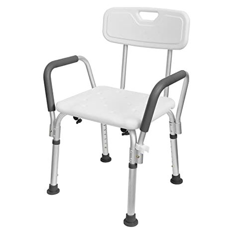 Badhocker Aluminium Duschhocker Höhenverstellbar Duschstuhl mit Armlehne und Rückenlehne Duschhilfe Duschsitz, für senioren und Schwangere Pflege (Weiß) NAIZY
