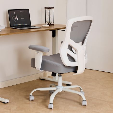 Silla de Oficina Ergonómica, Soporte Lumbar Ajustable, Reposabrazos 2D, Respaldo Inclinable, Tela y Malla Gris (1/5)