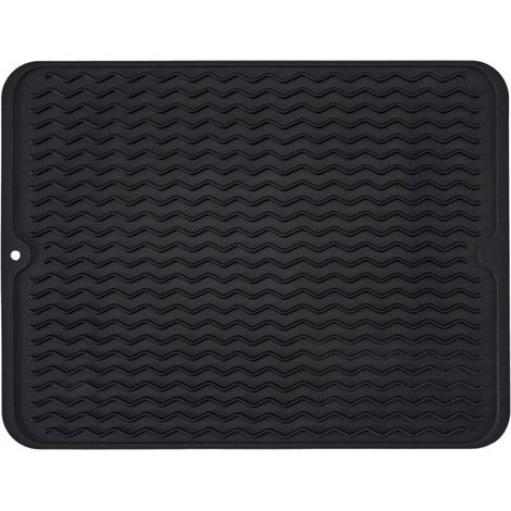 Tapis égouttoir à vaisselle en silicone, antidérapant, facile à nettoyer, gris (1/5)