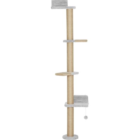 Arbre à chat mural 5 niveaux avec poteaux en sisal et jouet suspendu, gris clair, 180 cm (1/5)