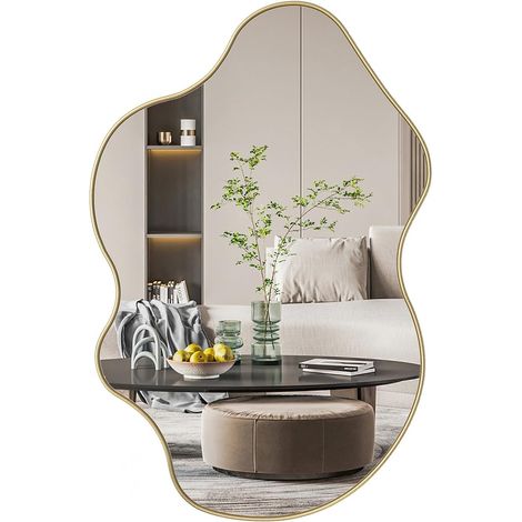 Miroir Organique Doré Miroir Asymétrique Salle de Bain Miroirs Murales Chambre Grand,Style Moderne Irrégulier de Maquillage pour Salle de Bain Entree Maison 60.5 x 91 cm (1/5)