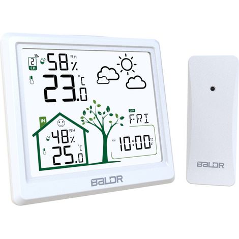 Station météo sans fil, station meteo，thermomètre intérieur et extérieur, horloge météo grand écran, confort d'utilisation grâce à son écran tactile rétroéclairé, blanc (1/5)