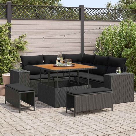 Gartensofa-set mit Kissen 8 pcs Schwarz Poly-Rattan (1/5)