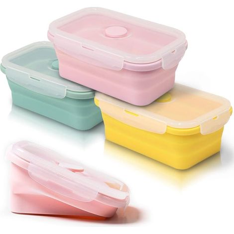 3er-Pack faltbare Silikonbehälter, faltbare Lebensmittelbehälter, mehrfarbige faltbare Silikon-Lebensmittelbehälter für Camping und Wandern (551 ml) (1/4)