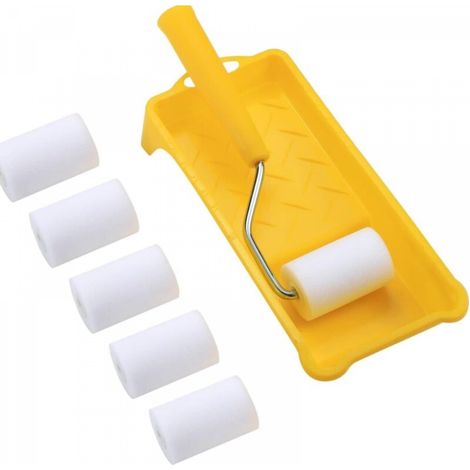 Ensemble de mini rouleaux à peinture avec 6 rouleaux en mousse haute densité, un bac à peinture et des poignées de rouleau,jaune (1/5)