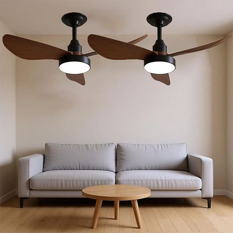 Ventilateur de plafond avec éclairage intégré pour salon 2 pcs, intensité variable, télécommande, 6 vitesses, bois noir et noyer (1/5)