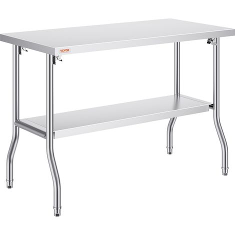 VEVOR Arbeitstisch Küche, 1220 x 610 x 850 mm Arbeitstisch Gastro 2-lagiger Zubereitungstisch Edelstahl Gastro Tisch, Essenszubereitung Gewerbe Küchentisch Lebensmittel Küchentisch Edelstahltisch (1/5)