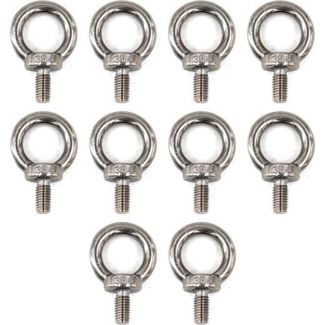 (10 Pièces) M6 Eye Bolt 304 Vis à anneau de levage en acier inoxydable (1/4)