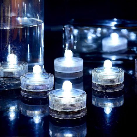 Mini bougies LED rondes blanches étanches, submersibles, pour la maison, les mariages, les fêtes, les vases, les festivals, la Saint-Valentin (lot de 24). (1/5)